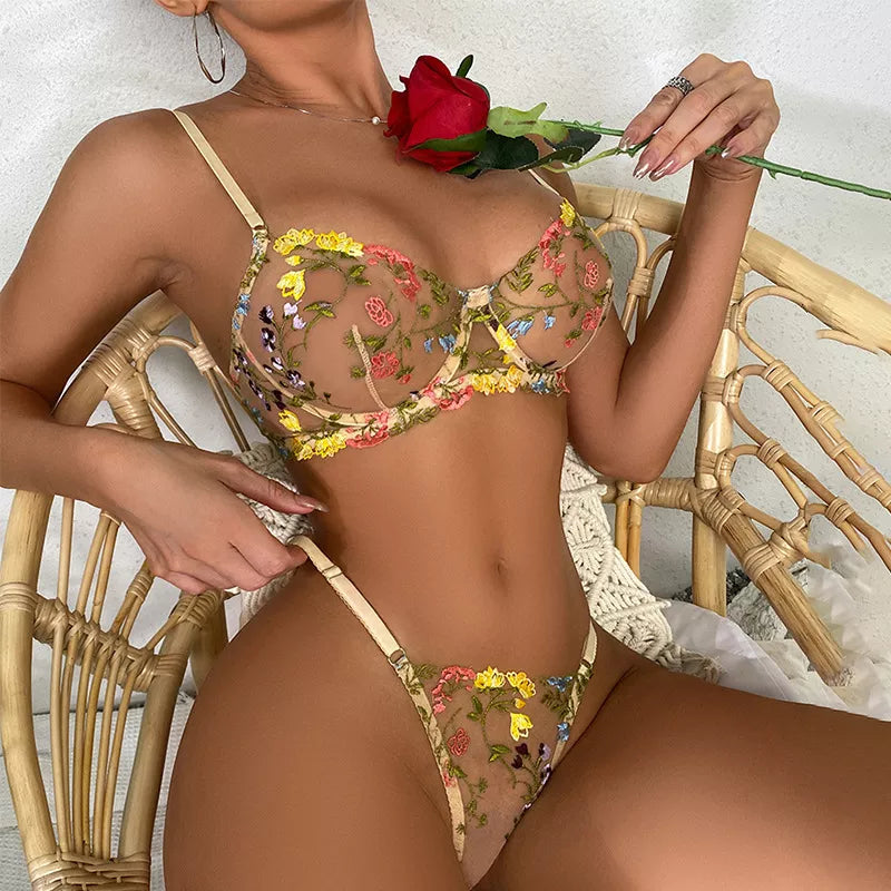 Lingerie Amarela Floral Transparente